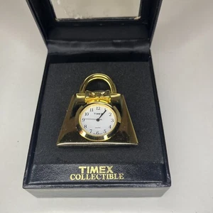 Collectible Purse Style Clock by Timex With Original Box Gold In Color - Picture 1 of 8
