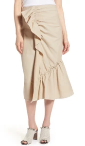 Halogen Women Ruffle Front Unlined Skirt Tan Size 0P 6772 - Picture 1 of 2