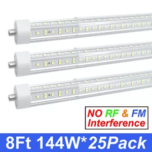 T8 8 Ft Fluorescent Led Lights Replacement Tube Single Pin 144W 6500K 25 Pack - Picture 1 of 14