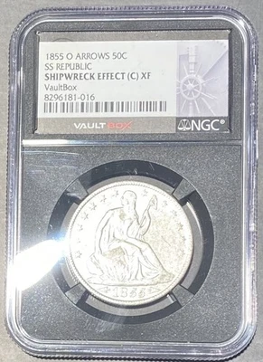 1855-O Arrows 50C - SS Republic - Half Dollar NGC - Shipwreck Effect C XF - Image 1 of 2