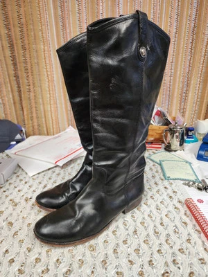 Botas Frye Mujer Melissa Botón Altas Envejecidas Negras Talla 9.5B (Necesita Tacones Nuevos) Foto 1 de 4