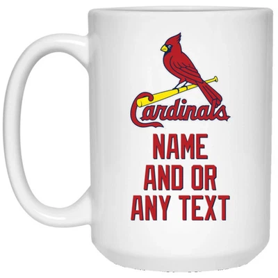 Taza de café de cerámica personalizada St Louis Cardinals RD-BLK blanca de 15 oz Foto 1 de 3