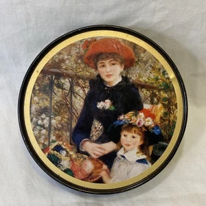 Vintage Biscuit Cookie Tin Sitting on Terrace Renoir lid 5.75” Gold trim Black - Picture 1 of 8