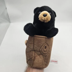 Peluche pupazzo mano orso nero Aurora World in albero tronco ceppo peluche bambini - Foto 1 di 11