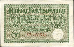 Germany - III Reich - bank note Of 50 Reichspfennig 1940-1945 Extremely fine! P# - Picture 1 of 2