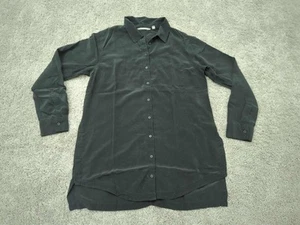 Athleta Button Up Shirt Damen Medium Schwarz Langarm Brusttasche 100% Seide - Bild 1 von 9