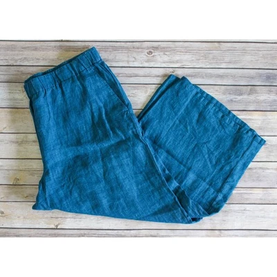 Pantalones Cortos Eileen Fisher XL Azul Lino Orgánico Pierna Ancha Tirar de Cintura Elástica Foto 1 de 4