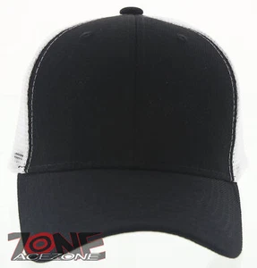 NEW! PLAIN SOLID MESH SNAPBACK BASEBALL CAP HAT WHITE BLACK - Picture 1 of 4