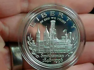 1996 P Smithsonian Institute 150th Anniv. U.S. Silver Proof $ with Box and Cert. - Picture 1 of 7