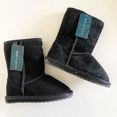 NUEVAS EMU Australia Niños "Wallaby Lo" Botas en Gamuza Negra Talla 10 Foto 1 de 4