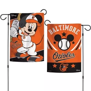 BALTIMORE ORIOLES MICKEY MOUSE DISNEY 12"X18" 2-SIDED GARDEN FLAG NEW WINCRAFT - Picture 1 of 1