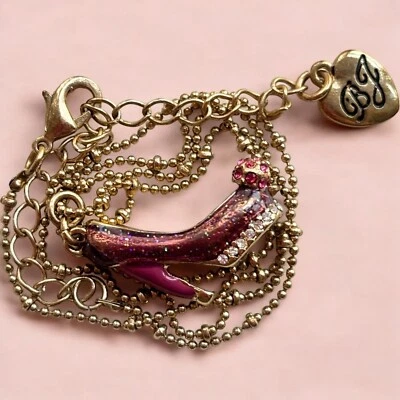 BETSEY JOHNSON BJ Collar Rojo Tacón Alto Zapato Cristal Stiletto Colgante Rosa L609 Foto 1 de 4