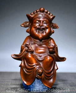 Estatua escultura antigua china de madera tallada en madera de boj de 4,4" Dios de la riqueza - Imagen 1 de 9