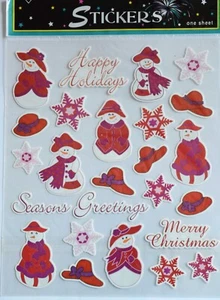 Red Hat Snow Ladies / Sticker Sheet w Snowflakes, Words, Hat / Nicole Brand #375 - Picture 1 of 3