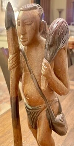 Estatuilla Art Deco de madera tallada a mano tribal cazador cabeza nativa de colección de 13 pulgadas - Imagen 1 de 24