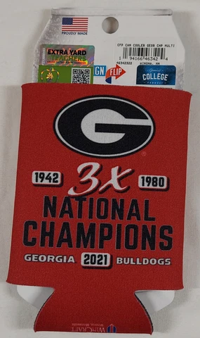 UGA Georgia Bulldogs 2021 3x NCAA National Champions 12 oz. Can Cooler Koozie Cover