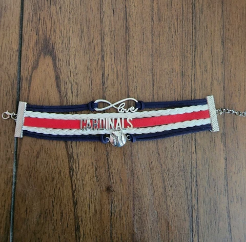 Love Cardinals Baseball Bracelet 5 Strand Red, White, Blue Adjustable Brand New Cover