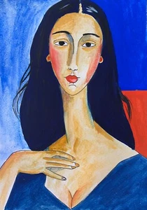 Original portrait of gouache. Art By Vla.S. Handmade. Size 8.5”x6”. - Picture 1 of 3