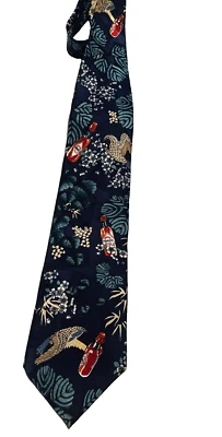 VTG Tabasco Silk Neck Tie Blue Multicolor Tropical Birds Tree Florals 57"x 3.75" - Image 1 of 4