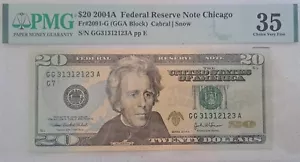 2004-A $20 FRN Fr 2091-G PMG VF35 Very Fine Chicago TRINARY GG313112123 Ink - Picture 1 of 3