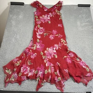Vintage 100% Silk Slip Dress Robbie Bee Y2K 90s Fairy Sz 16 Floral Asymmetrical - Picture 1 of 11
