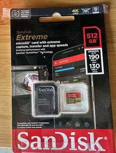 Carte mémoire micro SD MicroSDXC U3 SanDisk Extreme 512 Go 190 Mo/S classe 10 - Photo 1 sur 1