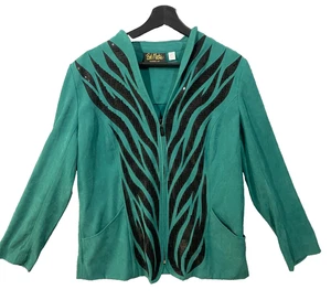 Vintage Bob Mackie Wearable Art schwarz Pailletten durchgehender Reißverschluss Damen Jacke Größe Medium - Bild 1 von 6