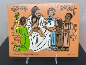 Rompecabezas de madera vintage 1980 Jesús bendice a los niños estrella brillante 18 piezas - Imagen 1 de 7