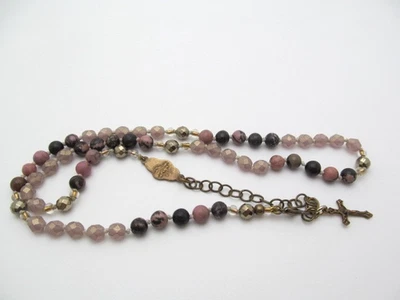 Italia Rosa Jaspe Piedra y Vidrio María Religioso Crucifijo Dije Collar Anudado Foto 1 de 4