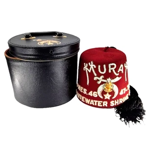 Vintage Masonic Shriner Fez Hat Murat President Tassel & Anthony Nizardini Case - Picture 1 of 18