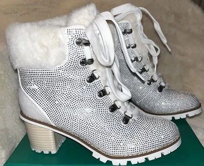 Lauren Lorraine Style Brianna Sz 9.5 Rhinestone Elegant White Fur-Lined Boot NIB - Image 1 of 4