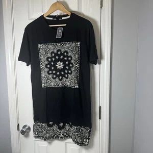 Forever 21 Men's Black & White Bandana Print Short Sleeve Shirt Size XS NWT - Picture 1 of 5