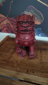 Asian Art Red Resin Foo Dog Guardian Lion Dragon Figurine Statue - Picture 1 of 11