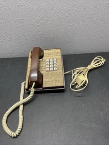 Vintage MCM Western Electric Push Button Phone RARE Fabric Inlay~Brown~ - Picture 1 of 5