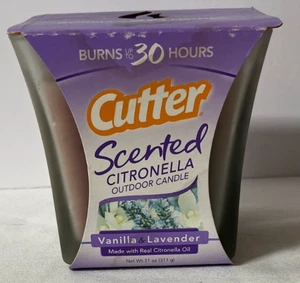 NEU Cutter Vanille & Lavendel duftend 11 Unzen CITRONELLA OUTDOOR KERZE 30 Stunden - Bild 1 von 4