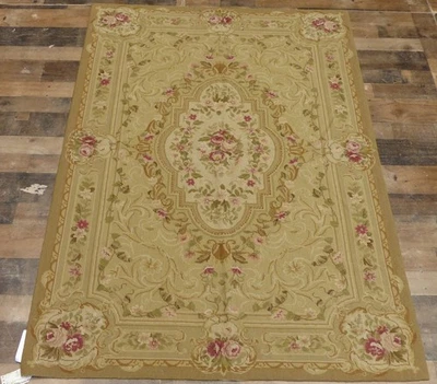4'x6' Chic Stunning French Aubusson floral hand knotted wool Needlepoint rug - Image 1 of 4