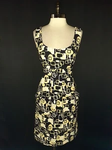 CONNECTED Size 12 Sheath Dress Black Green Yellow Pockets Sleeveless Geometric - Picture 1 of 5