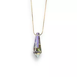Vintage Iridescent Faceted Prism Pendant Gold Tone Thin Fine Flat Link Chain - Picture 1 of 5