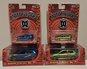 Juego de 4 Motorworks 1/32 y 1/64 Honda Civic Si azul/verde nuevo en caja - Imagen 1 de 10