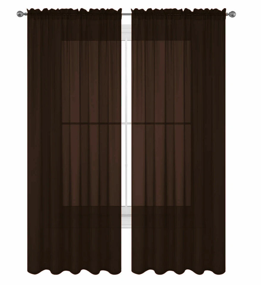 Sheer 2Pc Window Treatments Curtain Panels 84" Inch Long  Polyester (10+ colors) - Image 1 of 1