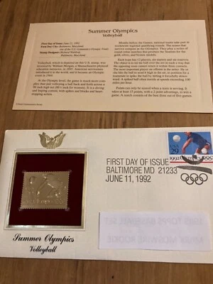 1992 Summer Olympics Volleyball Gold Stamp replica FDC Golden Cover - Image 1 of 4