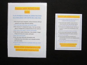 ADHD Home Door Window Sign Let emergency services know about your special person - Picture 1 of 12