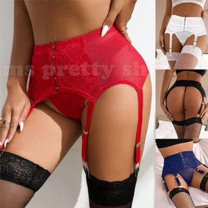Women's High Waist 6 Strap Suspender Belt Garter Lace Front & String Thong Sexy - Picture 1 of 48