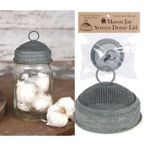 Gray Tin Barn Roof Mason Jar Screen Dome Lid With Hanging Ring Kitchen Decor