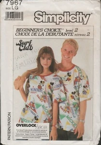 Simplicity 7967 lockeres T-Shirt Surf Club Misses Herren Unisex Gr. Large ungeschnitten 1980er - Bild 1 von 4