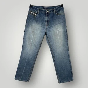 VINTAGE US Polo Assn Mens Jeans 38x34 Baggy Y2K Retro Blue Denim Distressed - Picture 1 of 9