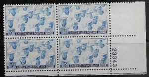US Scott #935 3c U.S. Navy 1945 Plate Block of 4 MNH OG - Picture 1 of 1