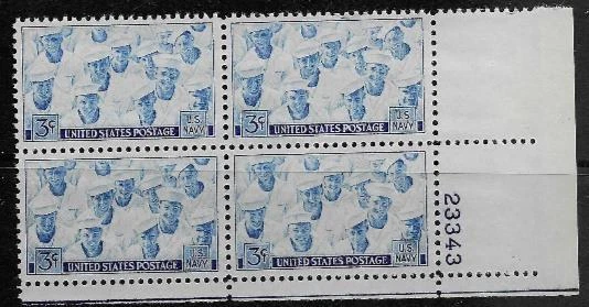 US Scott #935 3c U.S. Navy 1945 Plate Block of 4 MNH OG - Image 1 of 1