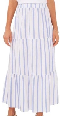 VINCE CAMUTO Women's Blue Striped Tea-Length Wear To Work A-Line Skirt Size XL - Image 1 of 4