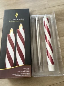 New Luminara Candy Cane Stripe Drip Taper Flameless Candles 9.5” Set Of 3! - Picture 1 of 2